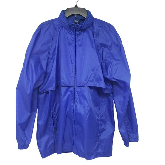 Vintage J Blair Blue Windbreaker Jacket Hidden Hood Mesh Lined 80s 90s Guy - Picture 1 of 10